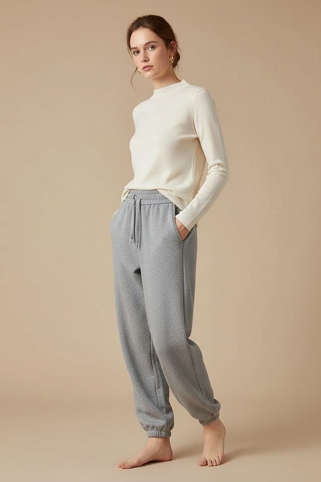 Pantalon Gris Molletonné Ample Décontracté Jogger Femme
