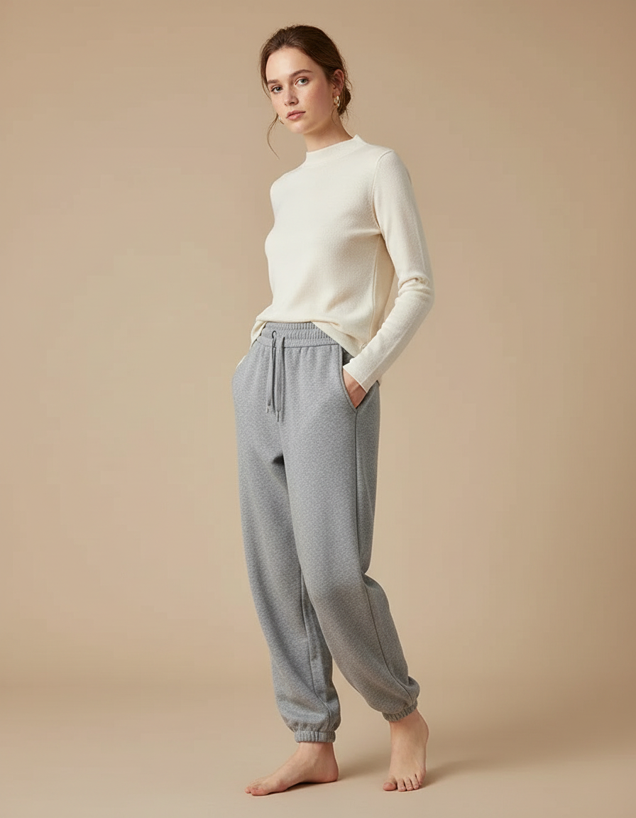Pantalon Gris Molletonné Ample Décontracté Jogger Femme