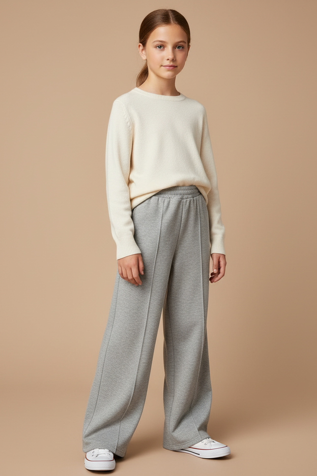 Pantalon Gris Large Molletonné Confortable Fille