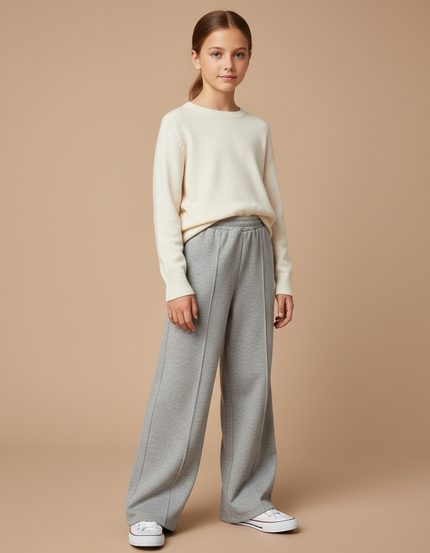 Pantalon Gris Large Molletonné Confortable Fille