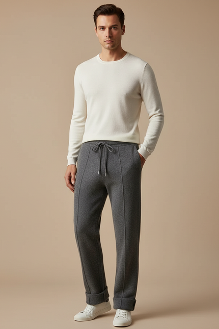 Pantalon Gris Homme Maille Coupe Droite Confortable