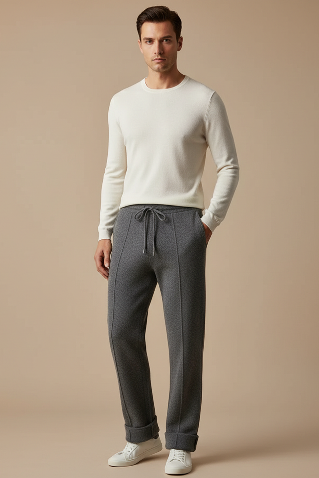 Pantalon Gris Homme Maille Coupe Droite Confortable