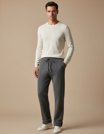 Pantalon Gris Homme Maille Coupe Droite Confortable