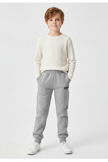 Pantalon Gris Molletonné Sport Enfant Décontracté