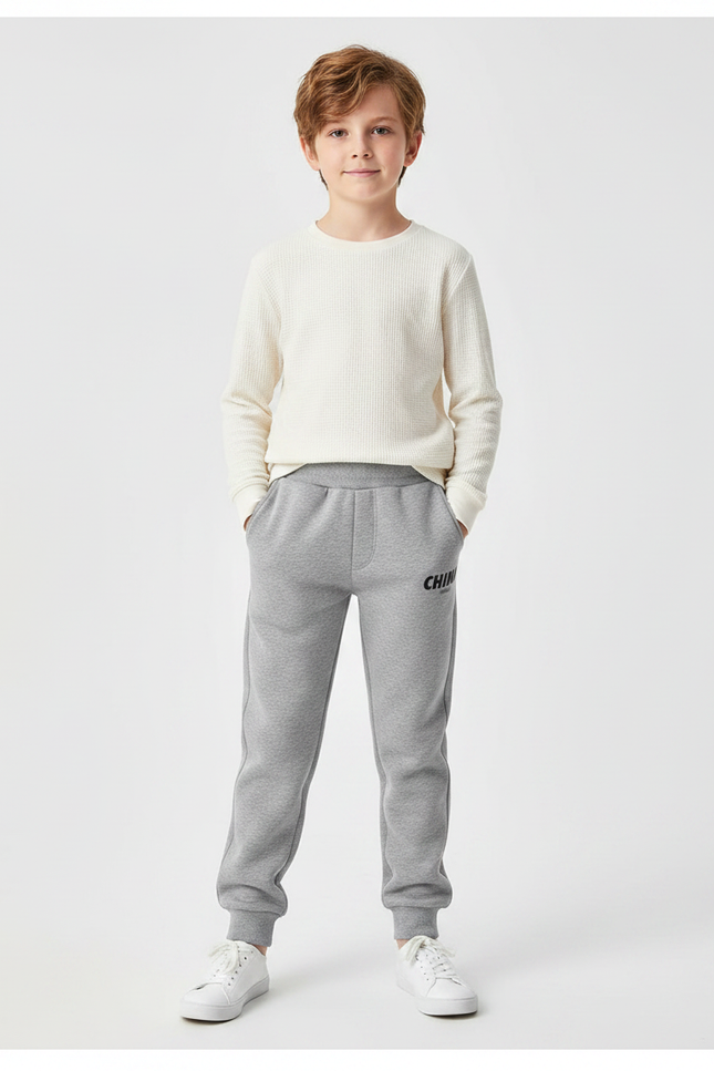 Pantalon Gris Molletonné Sport Enfant Décontracté