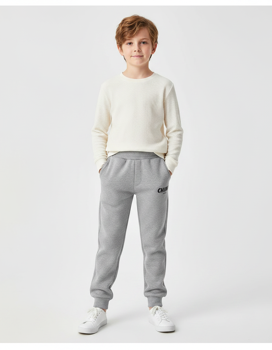 Pantalon Gris Molletonné Sport Enfant Décontracté