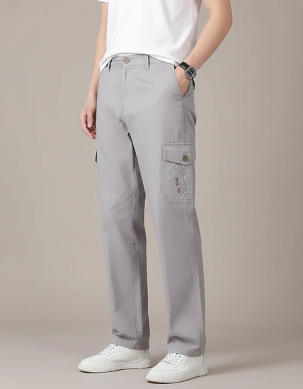 Pantalon Gris Cargo Décontracté Ample Coton Uni - Toile