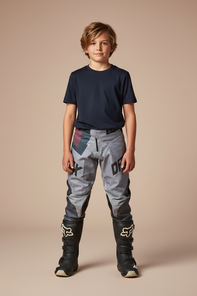 Pantalon Gris Motocross Racing Enfant Durable Sportif - Polyester