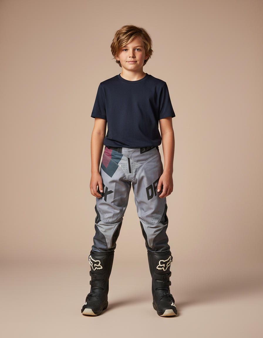 Pantalon Gris Motocross Racing Enfant Durable Sportif - Polyester