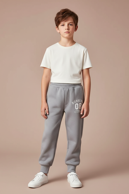 Pantalon Gris Molletonné Enfant Sport Lettres