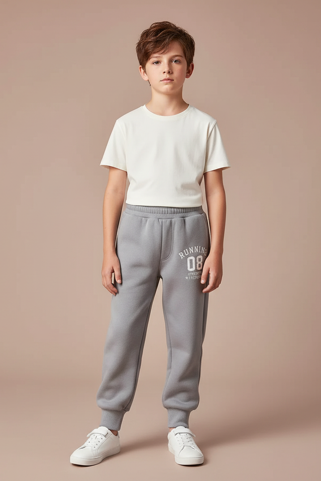 Pantalon Gris Molletonné Enfant Sport Lettres