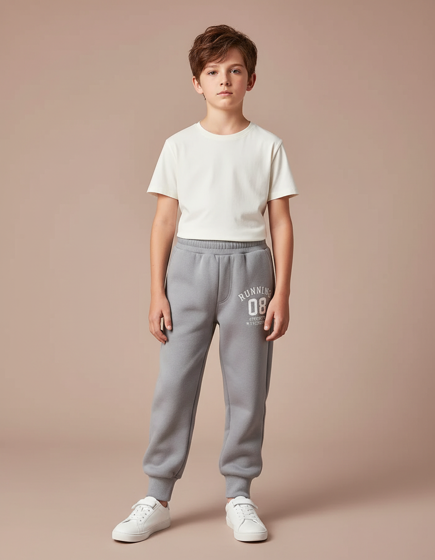Pantalon Gris Molletonné Enfant Sport Lettres