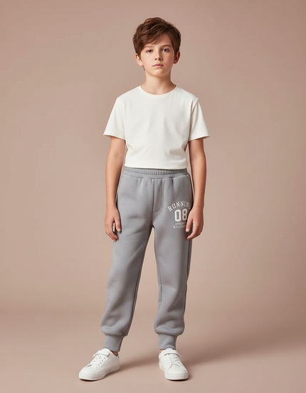 Pantalon Gris Molletonné Enfant Sport Lettres