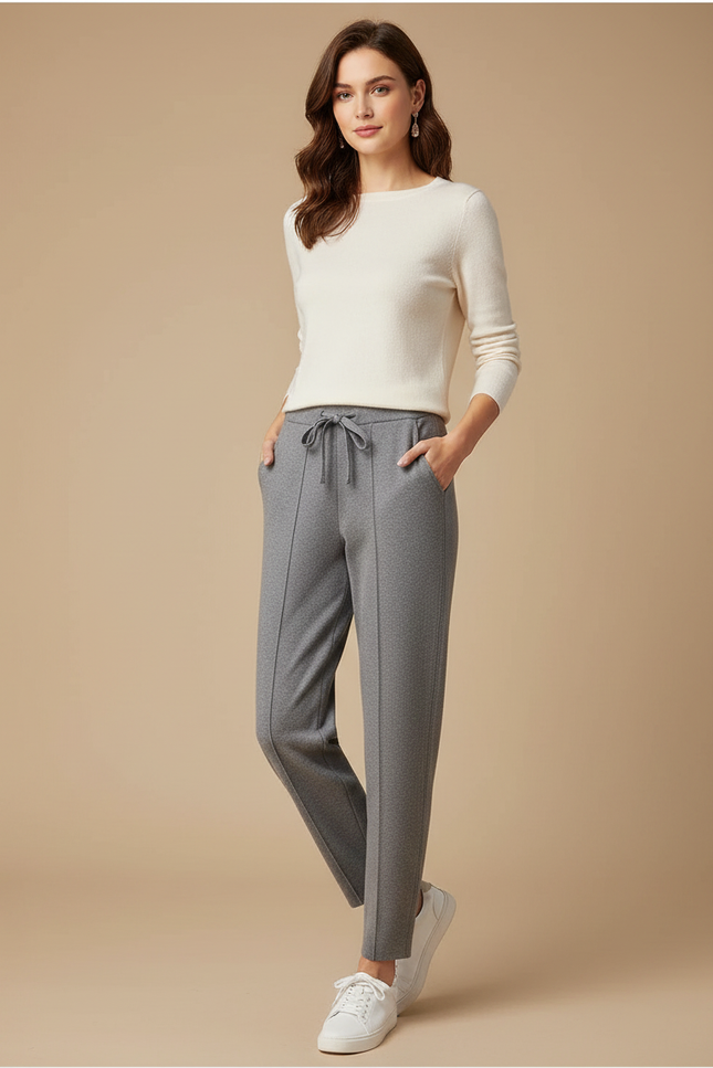 Pantalon Gris Droit Décontracté Cordon Femme - Maille
