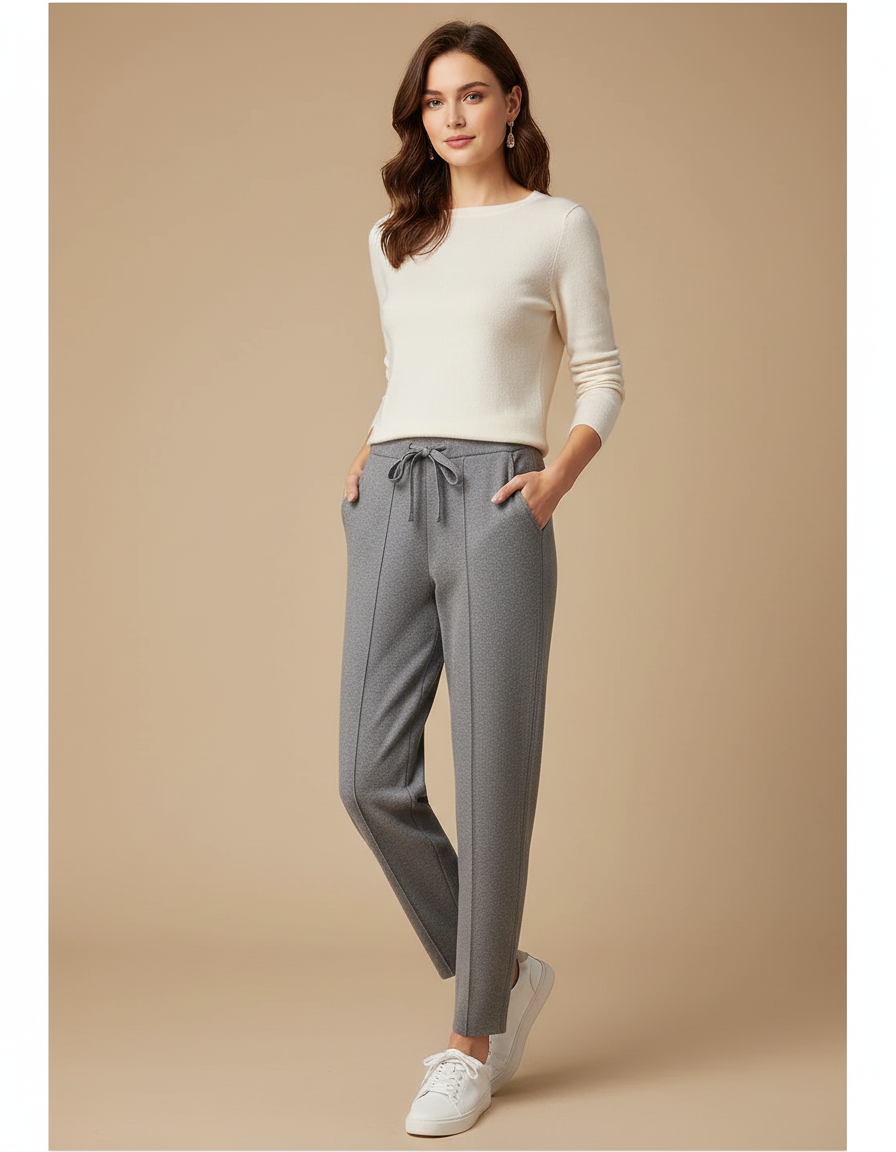 Pantalon Gris Droit Décontracté Cordon Femme - Maille