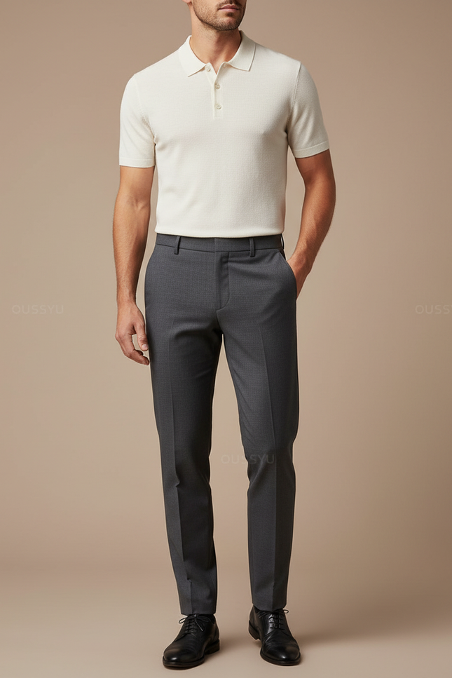 Pantalon Gris Habillé Slim Fit Élégant Business Homme - Gabardine