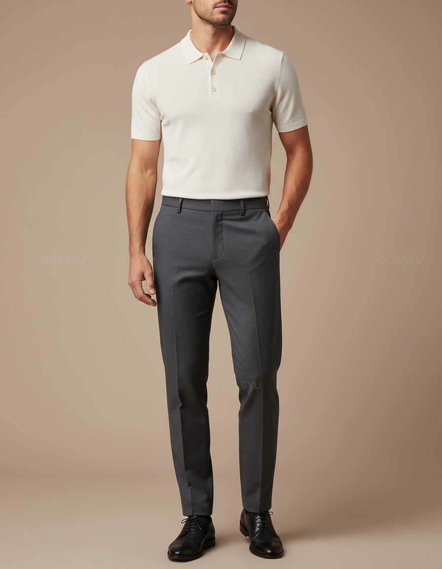 Pantalon Gris Habillé Slim Fit Élégant Business Homme - Gabardine