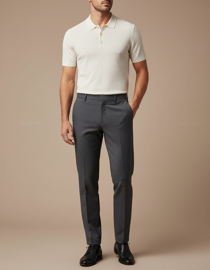 Pantalon Gris Habillé Slim Fit Élégant Business Homme - Gabardine