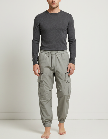 Pantalon Gris Cargo Homme Cordon Zippé Sport Jogging - Polyester