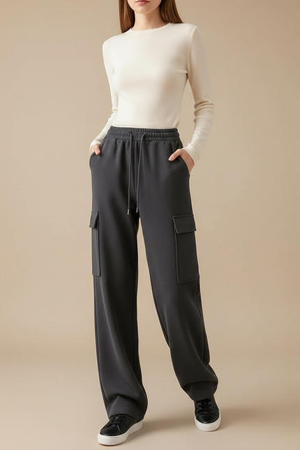 Pantalon Gris Cargo Ample Molletonné Femme