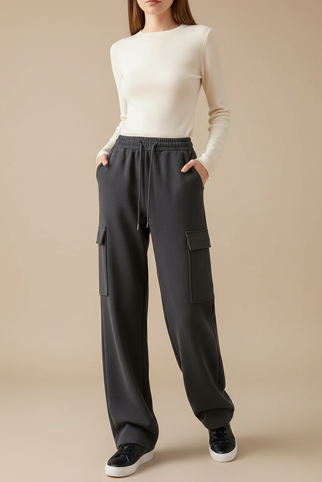 Pantalon Gris Cargo Ample Molletonné Femme