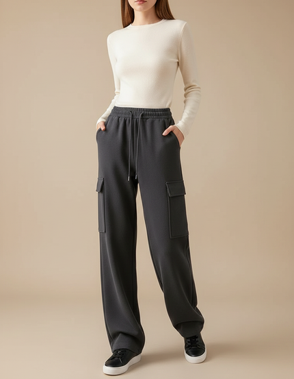 Pantalon Gris Cargo Ample Molletonné Femme