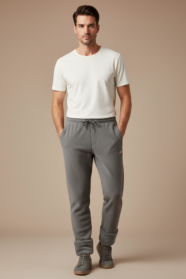 Pantalon Gris Molletonné Confortable Décontracté Chaud Homme