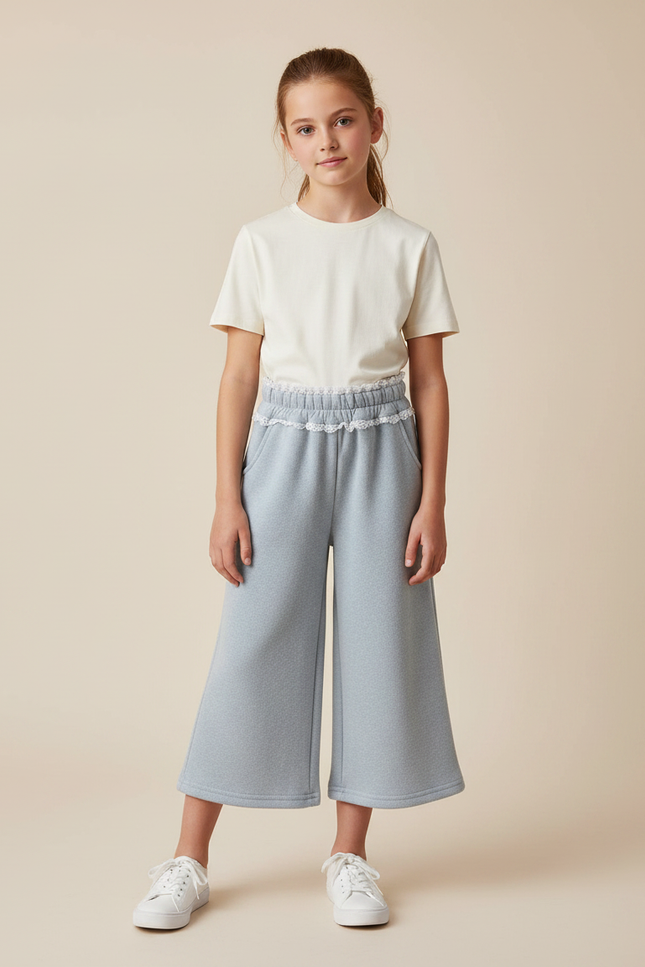 Pantalon Gris Ample Décontracté Dentelle Fille - Molleton