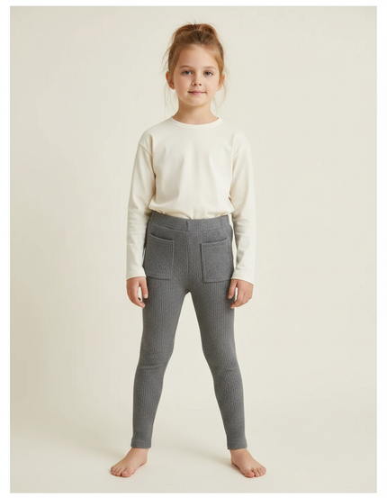 Pantalon Gris Côtelé Enfant Décontracté Poches - Maille