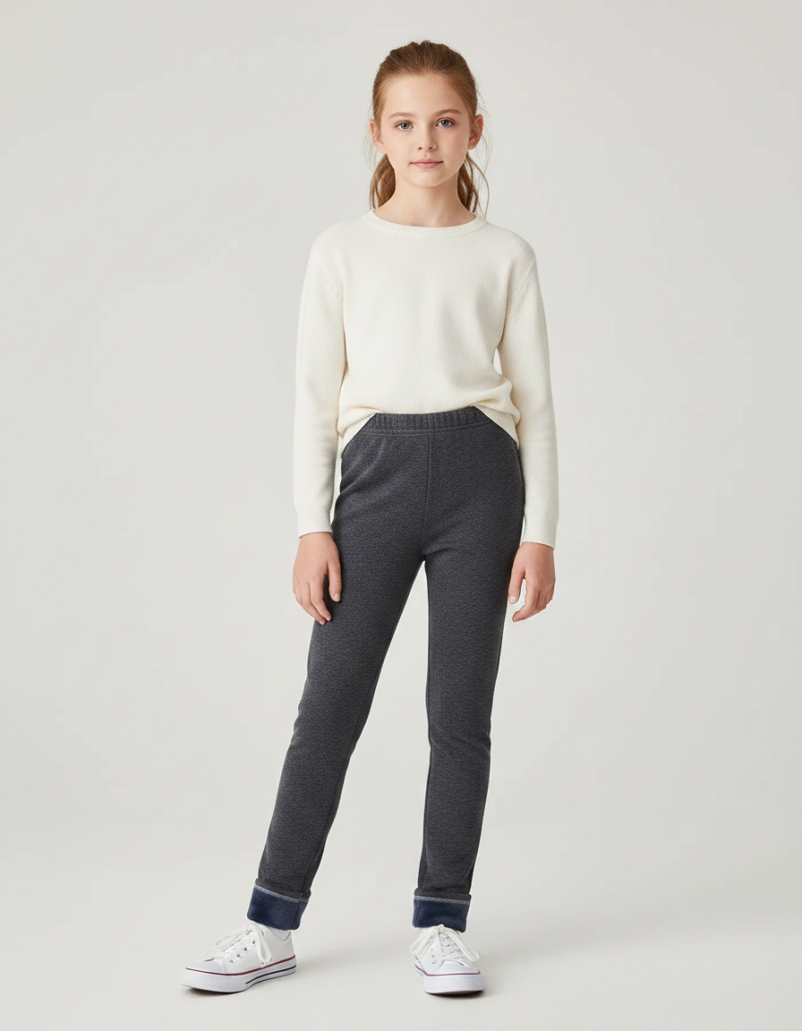 Pantalon Gris Enfant Doublé Polaire Hiver Confortable - Molleton