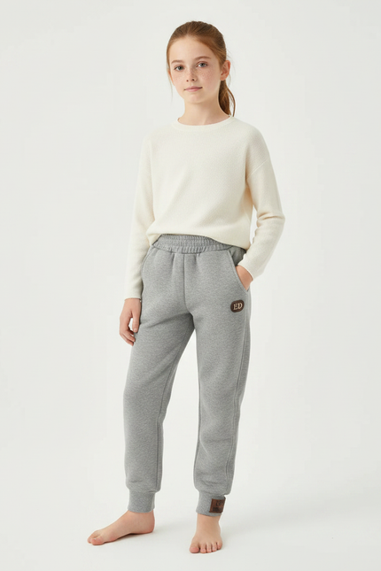 Pantalon Gris Molletonné Confortable Fille Hiver