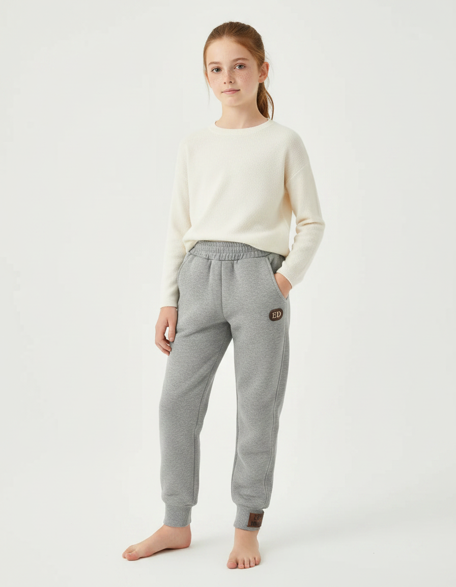 Pantalon Gris Molletonné Confortable Fille Hiver