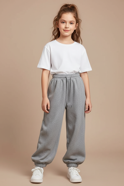 Pantalon Gris Ample Cordon Sport Fille - Molleton