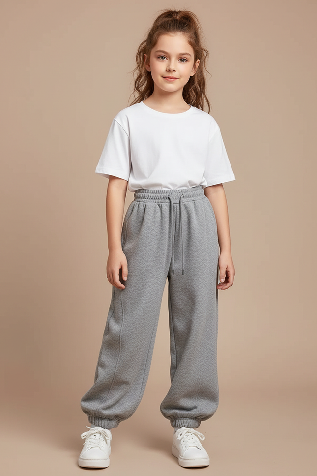 Pantalon Gris Ample Cordon Sport Fille - Molleton