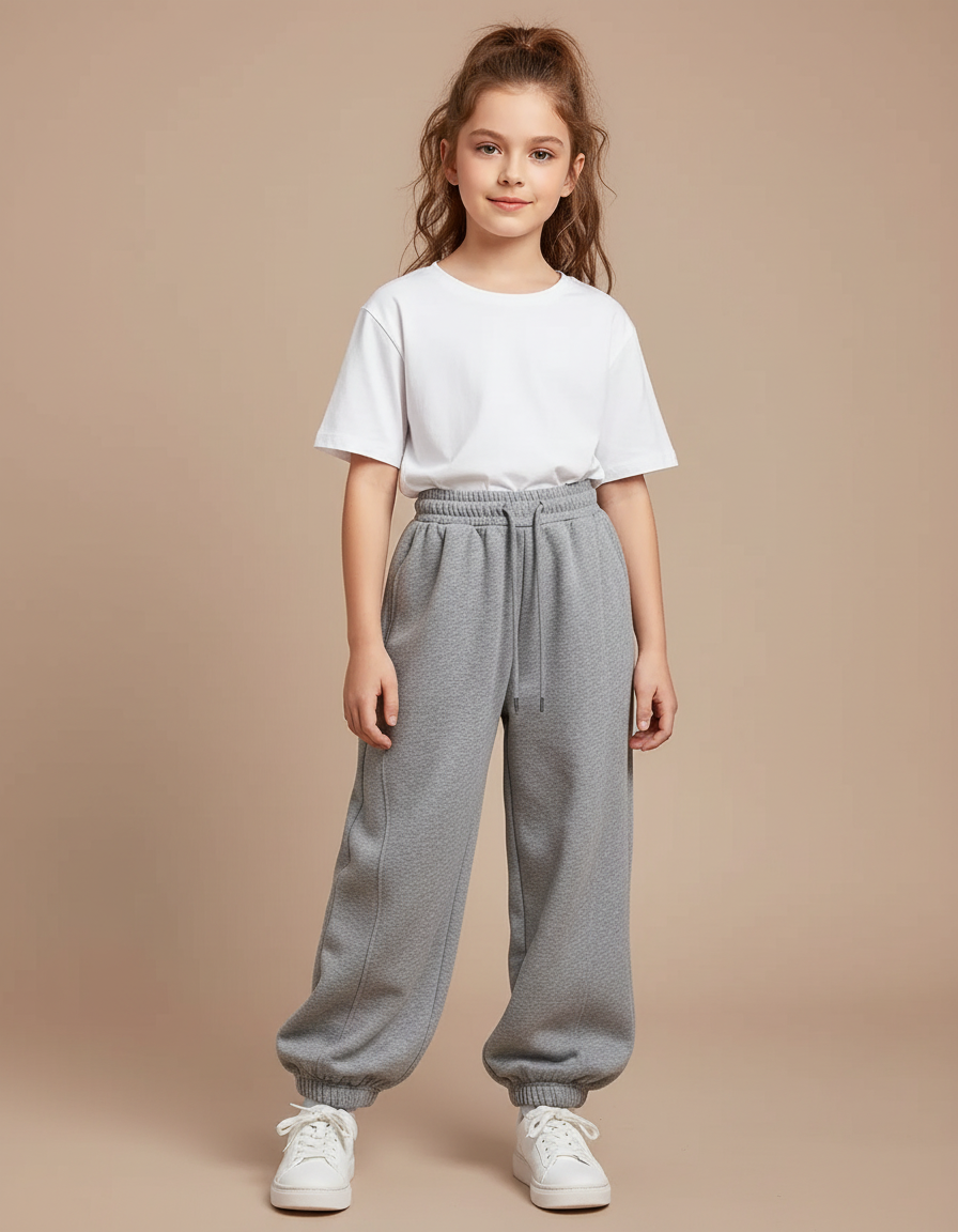 Pantalon Gris Ample Cordon Sport Fille - Molleton