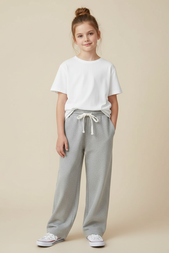 Pantalon Gris Molletonné Ample Décontracté Confortable Fille