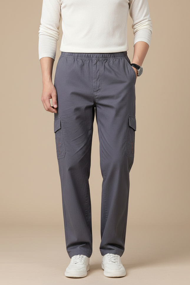Pantalon Gris Cargo Homme Ample Coton Décontracté
