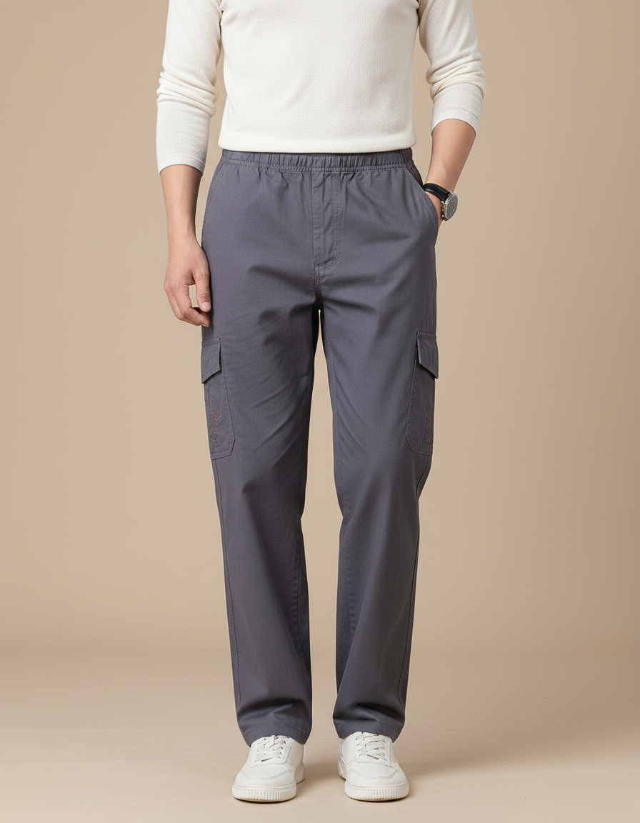 Pantalon Gris Cargo Homme Ample Coton Décontracté