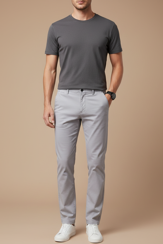 Pantalon Gris Coton Slim Fit Homme Décontracté