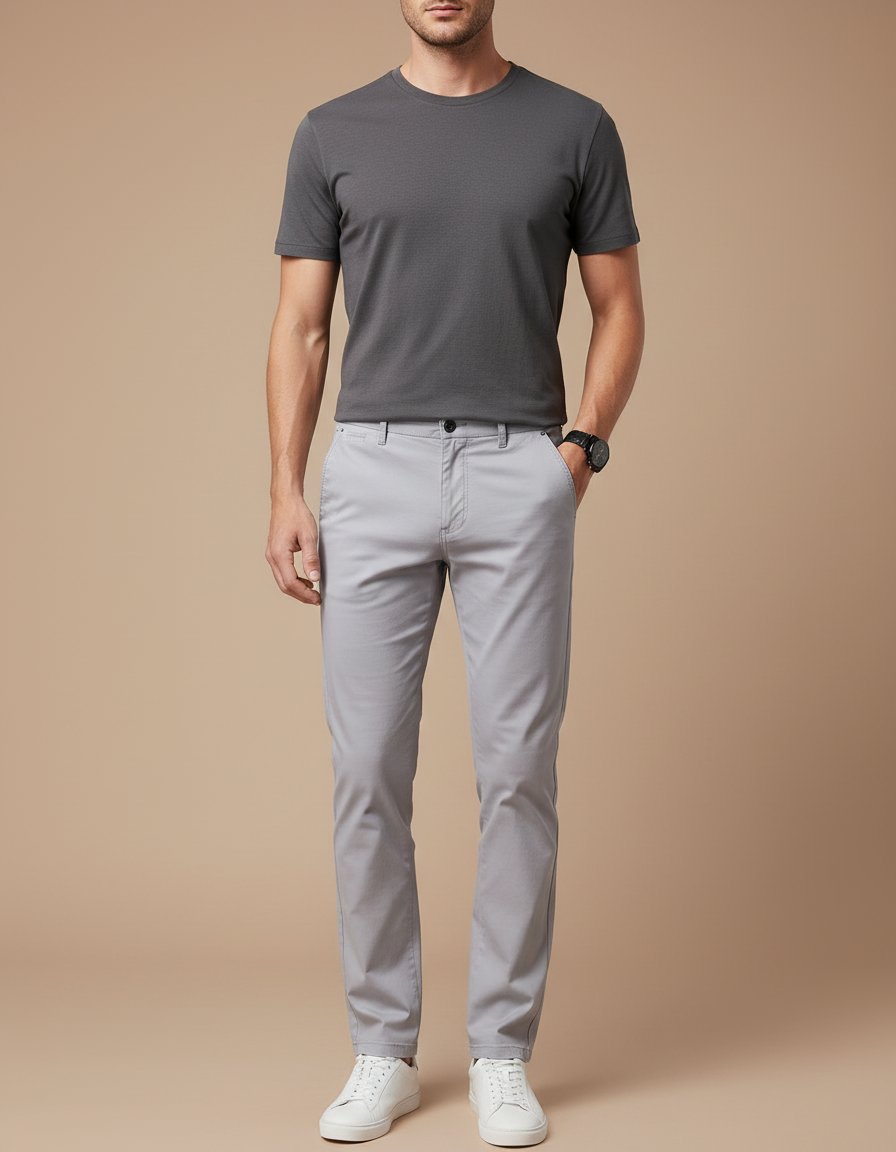 Pantalon Gris Coton Slim Fit Homme Décontracté