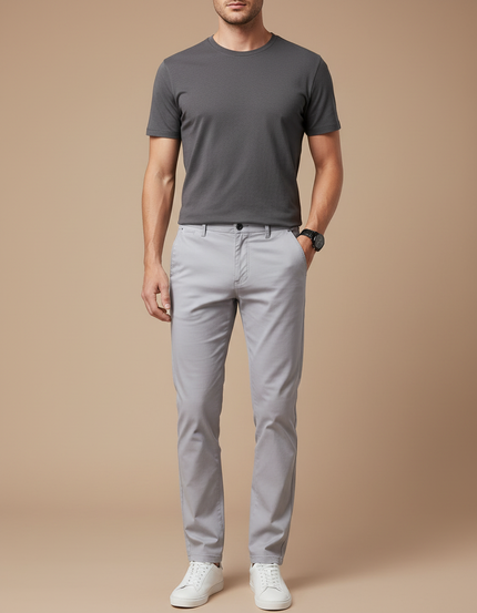Pantalon Gris Coton Slim Fit Homme Décontracté