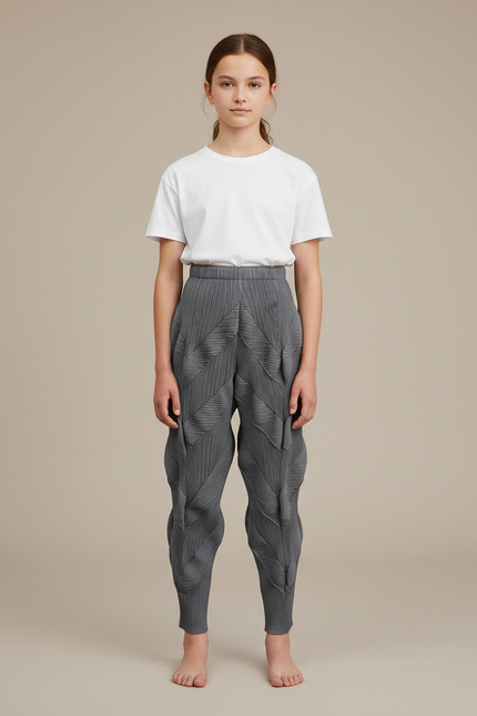 Pantalon Gris Plissé Fluide Décontracté Femme - Polyester
