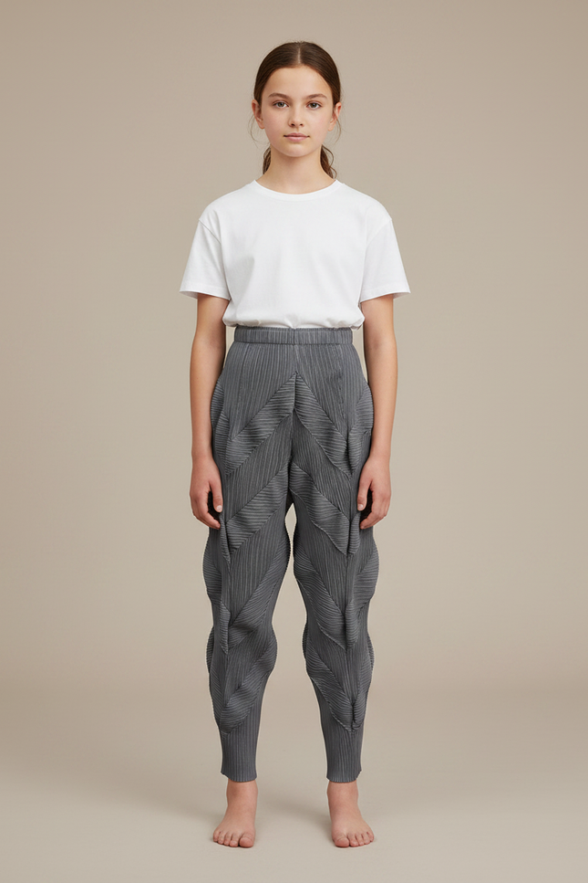 Pantalon Gris Plissé Fluide Décontracté Femme - Polyester