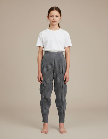 Pantalon Gris Plissé Fluide Décontracté Femme - Polyester