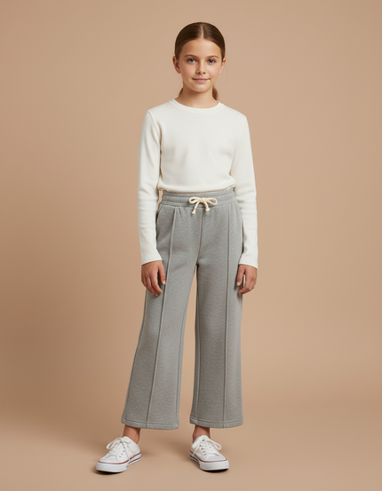 Pantalon Gris Ample Molletonné Fille Décontracté