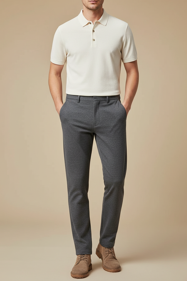 Pantalon Gris Tissé Slim Confortable Décontracté Homme - Laine