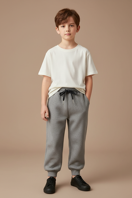 Pantalon Gris Molletonné Sport Enfant Ample Confortable