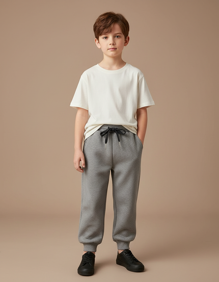 Pantalon Gris Molletonné Sport Enfant Ample Confortable