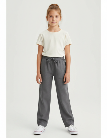 Pantalon Gris Coton Lin Ample Décontracté Enfant