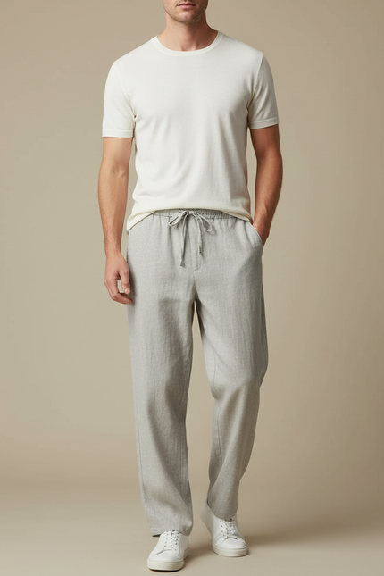 Pantalon Flanelle Gris Clair Homme - Laine